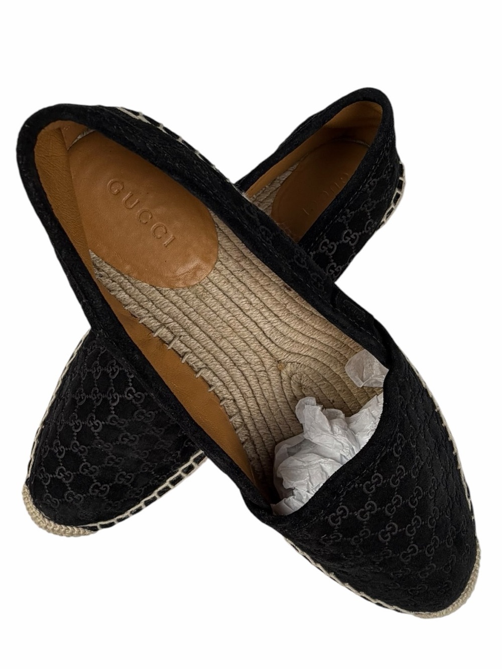 Gucci Microguccissima Pattern Suede Slip-On Espadrilles Flats In Black Size 37.5 - Picture 11 of 13